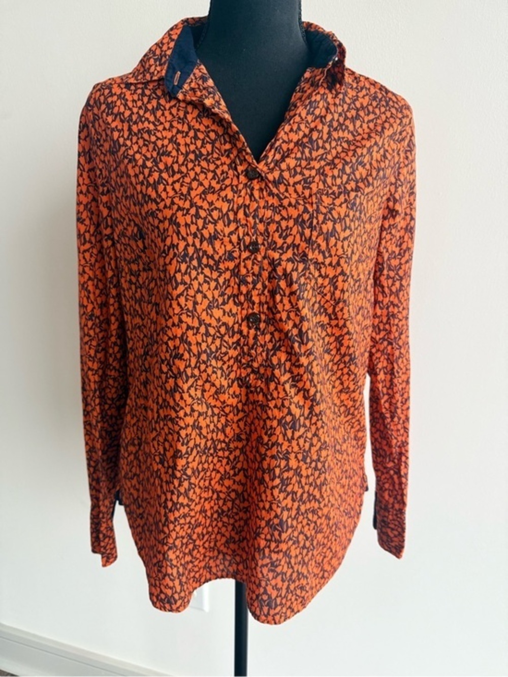 J. Crew Orange & Navy Floral Half Button-Down Shirt